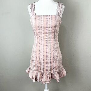 Alexis Brandy Pink Striped Cotton Linen Square‎ Neck Mini Sheath Dress Size XS